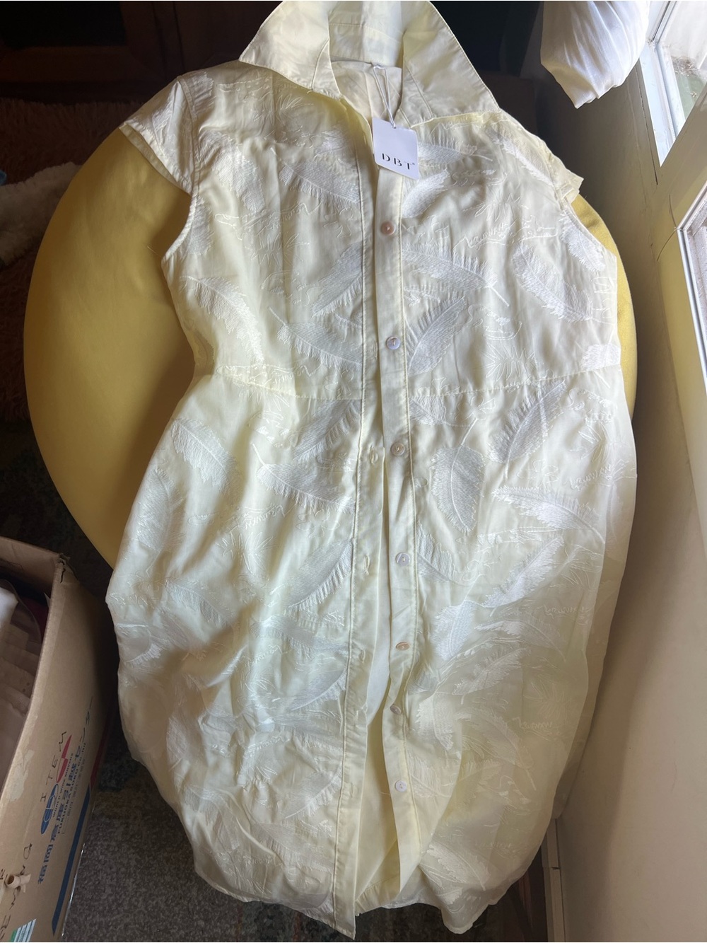 DBT Pale Yellow Embroidered Button-Front Dress
